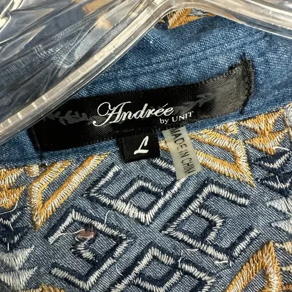 Andree by Unit Womens Boho Top Size L‎ Embroidered Southwestern Hippie Festival - Picture 3 of 7